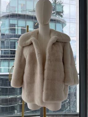 Dior Cream Plush Faux Fur Short Coat